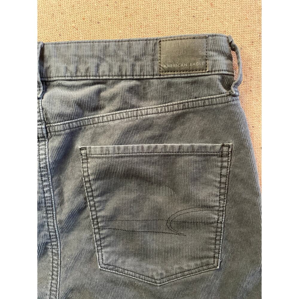 American Eagle Hi Rise Flare Corduroy Jeans Patch Pocket Women's 14 Short Gray - Picture 7 of 10